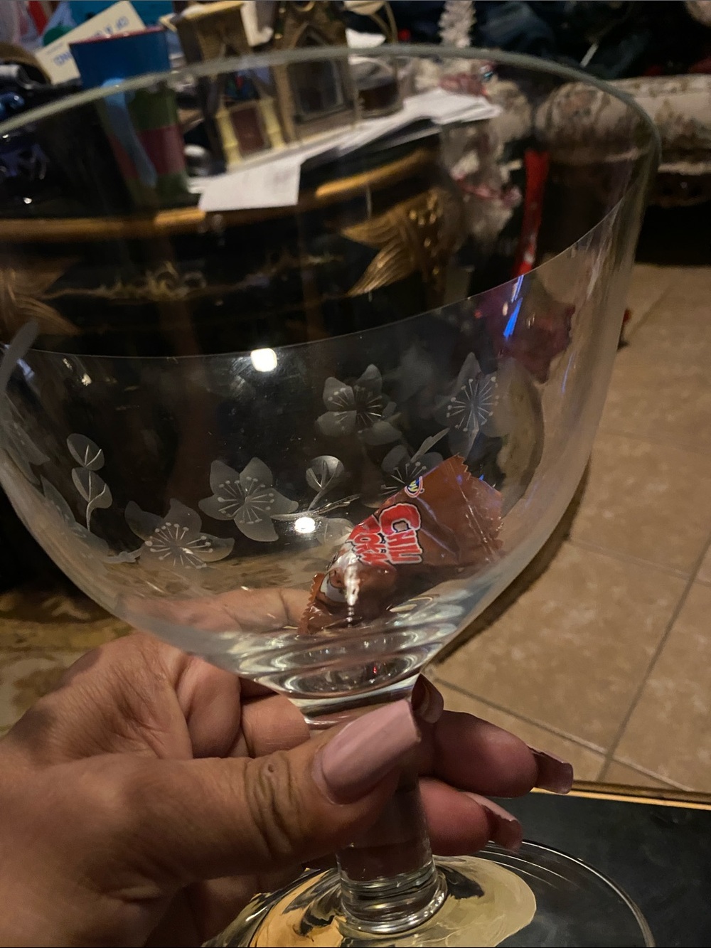 Vintage Etched Glass Covered Compote Candy Dish - Clear - Picture 8 of 13